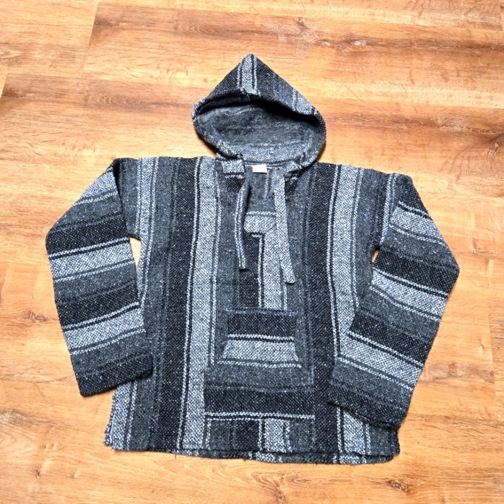 Gray Striped Mexican Baja Hoodie